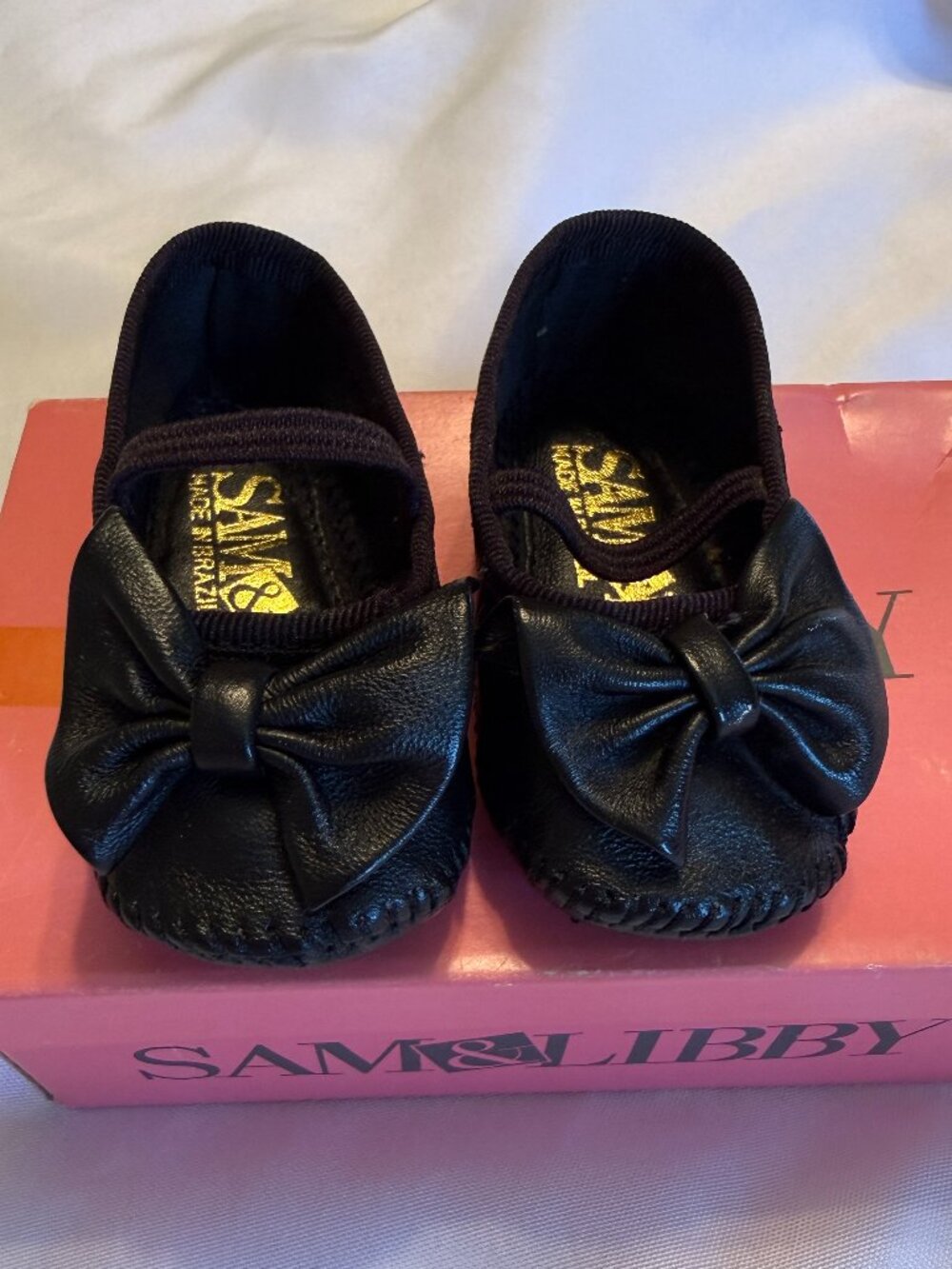 Vintage Sam & Libby infant soft black leather bow shoe SIZE 0